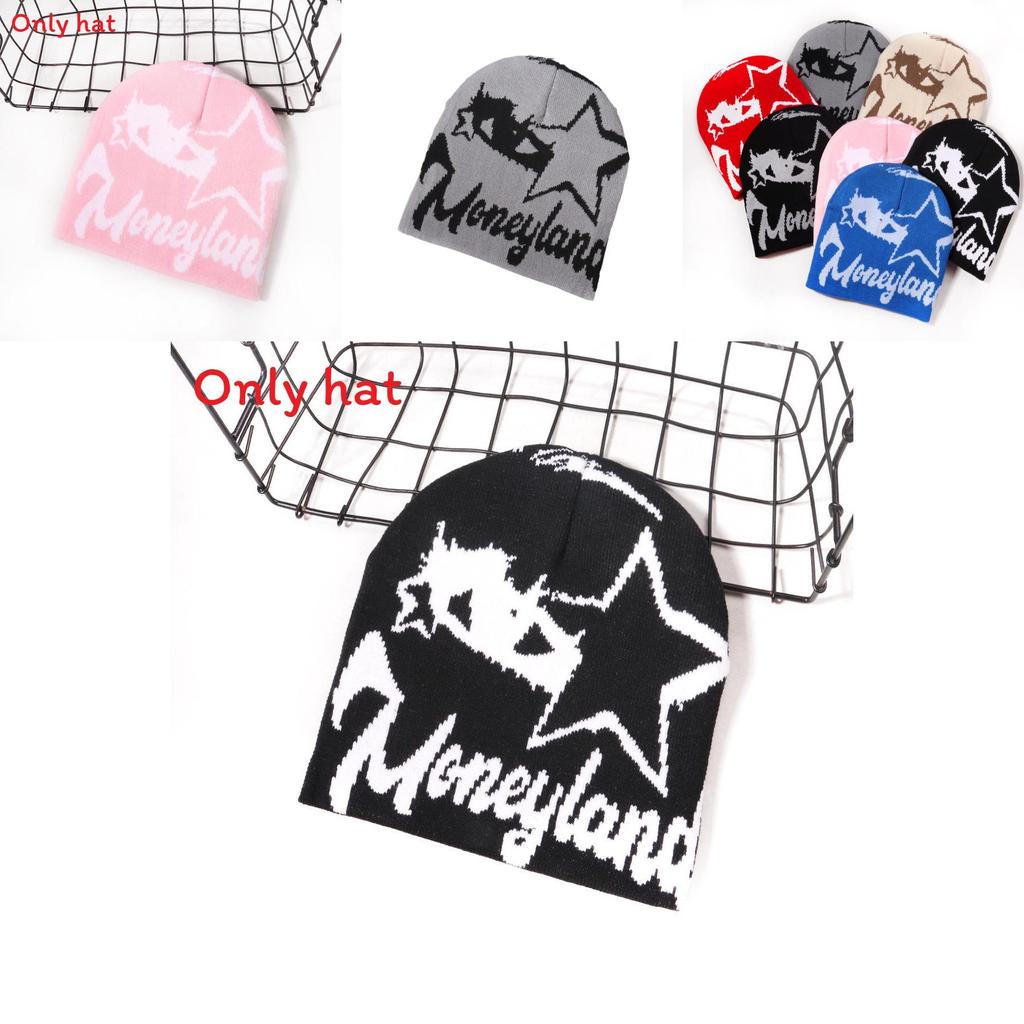 Street Style Star Letter Pattern Neutral Warm Knitted Hat For Winter Outdoor Fashion