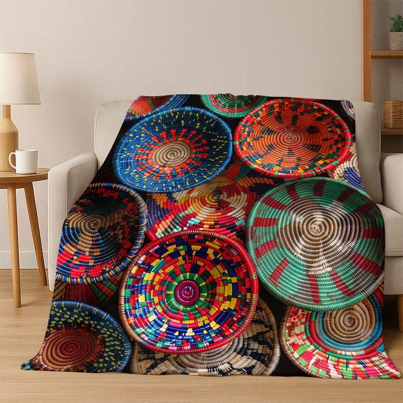 Äthiopien Blumen Gewebte Kunstkorb Mandala Flanell Decke Weiche Warme Überwurfdecke für Schlafzimmer Wohnzimmer Bett Reise Camping
