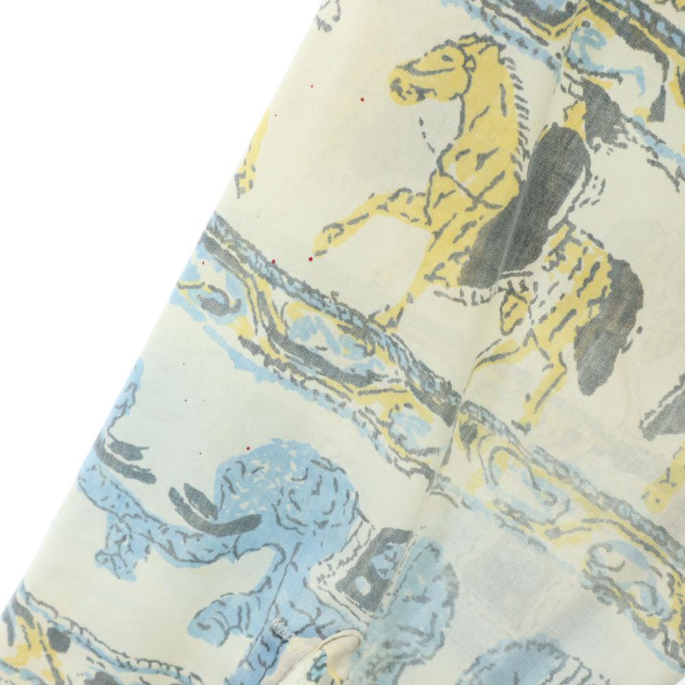 Sears 70s Animal Pattern Long sleeve shirt M Ivory system Old vintage Men's Used