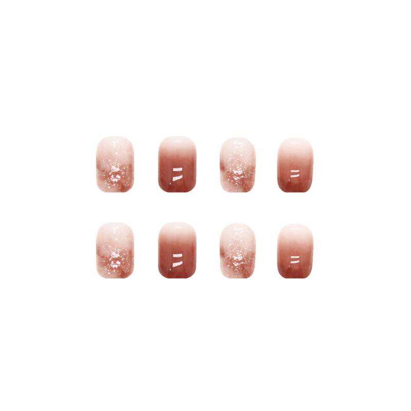 24 Piece Set of Short Wearing Armor Simple Jumping Color Ice Transparent Red Brown Nail Art Gradient Whitening Style