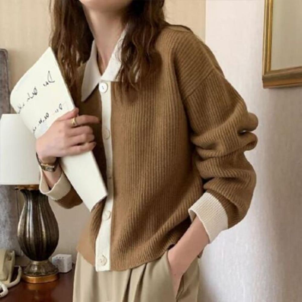 Navava Casual Color Block Long Sleeve Knit Cardigan Nk2807