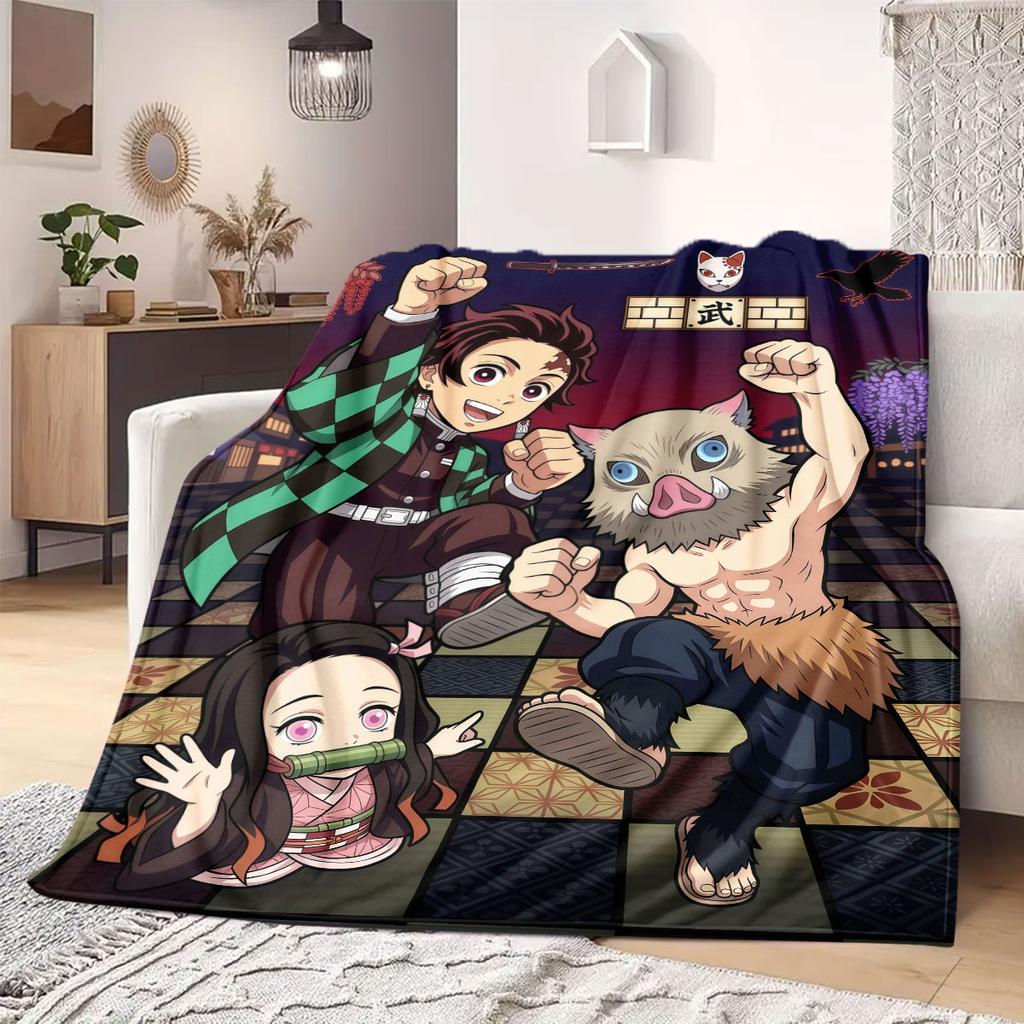 Demon Slayer Professional Print Flannel Blanket, Cartoon Graphic for Living Room, Warm Bedding, Versatile Travel Use_LIAN