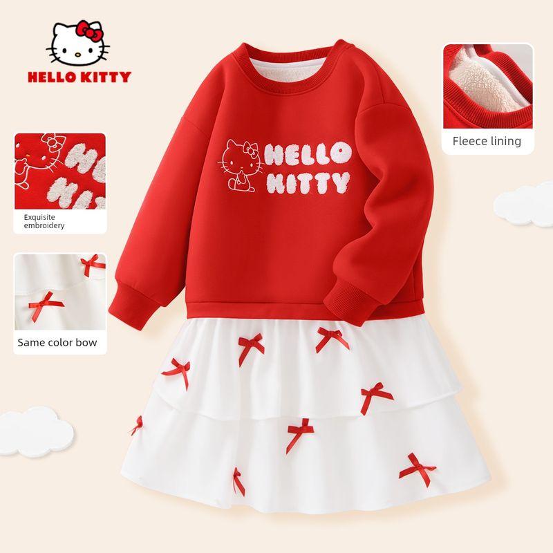 Hello Kitty Girls  Fleece Sweatshirt Red Zodiac Year 12-Year-Old Girl Clothes Year of the Horse Children s New Year Clothes [Hello Kitty New Year Model] Red 110