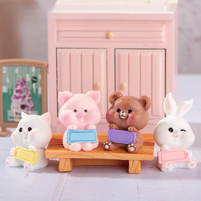 Cartoon Cute Card Small Rabbit Bear Piglet Kitten Animal Small Decoration Micro Landscape Desktop Car Decoration