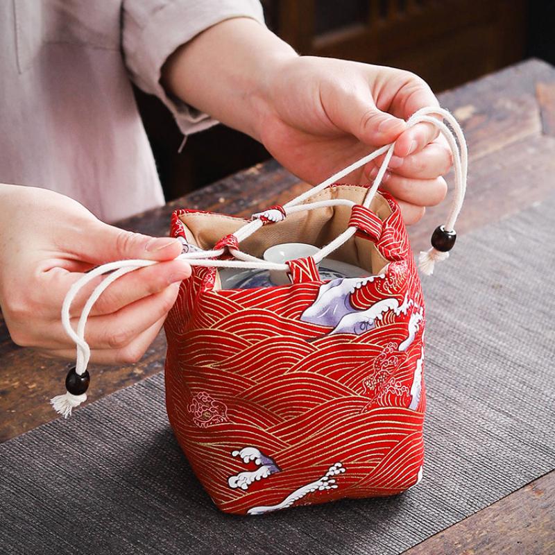Teegeschirr Aufbewahrungstasche Tragbar Outdoor Reise Keramik Brautee Tassen Meister Teetasse Kordelzug Baumwollstoff Beutel