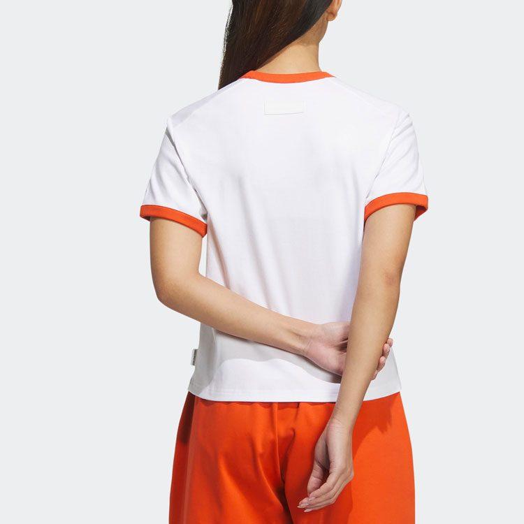 Adidas T Shirts Women's White Old Red Crew Neck Moderate Straight Fit IP3938
