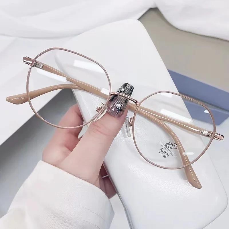 Fashion Metal Large Frame Reading Glasses Women High Definition Anti-Blue Presbyopia Eyewear Anti-Reflective Hyperopia Glasses
