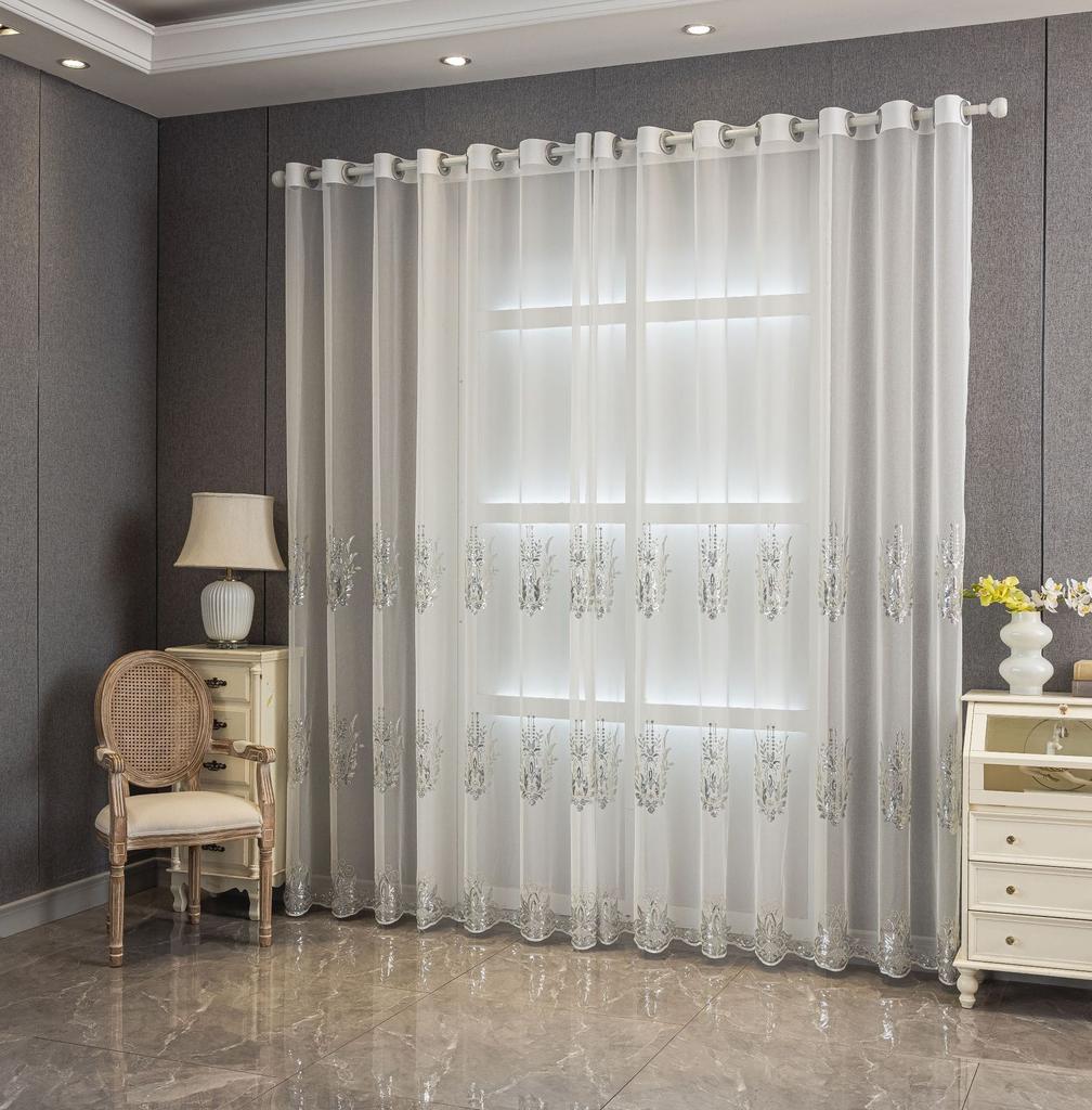 Broderie albă transparentă de înaltă calitate, perdele de lux, ecran pentru fereastră, dormitor, living, Bay Window, finisat, perdele