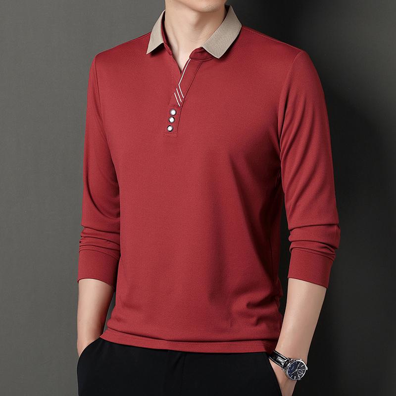 Spring And Autumn New Men'S Long Sleeve T-Shirt Loose Casual Polo Shirt Middle Aged Collar Top Men'S Wear