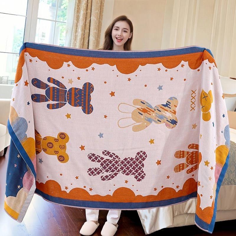 Multi-Layer Gauze Jacquard Floral Throw Blanket 80x160cm, Quick Dry Absorbent Large Cotton Bath Towel Soft Beach Towel for Couch Bed Napping Decor