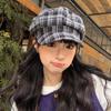 Plaid Octagonal Painter's Hat Women's Autumn and Winter Literary Retro Face Showing Small Cloud Hat Fashionable and Versatile Duck Beret