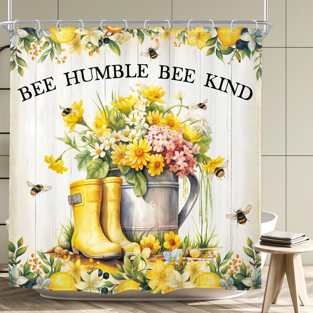 

Watercolor Bee Pattern Washable Dirt-Resistant Shower Curtain Shower Head Waterproof Polyester Bath Curtain For Home Decor W60H190(CM)-1 Pcs