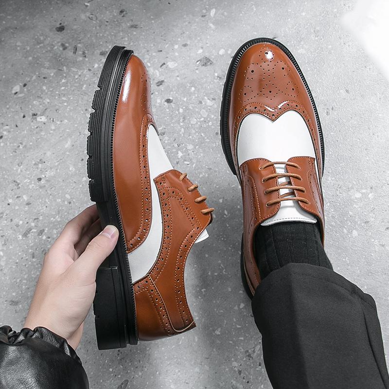 Men Business Brock Leather Shoes European American Breathable Anti-slip Lace-up Business Office Fashion Formal Shoes Sizes 38-46