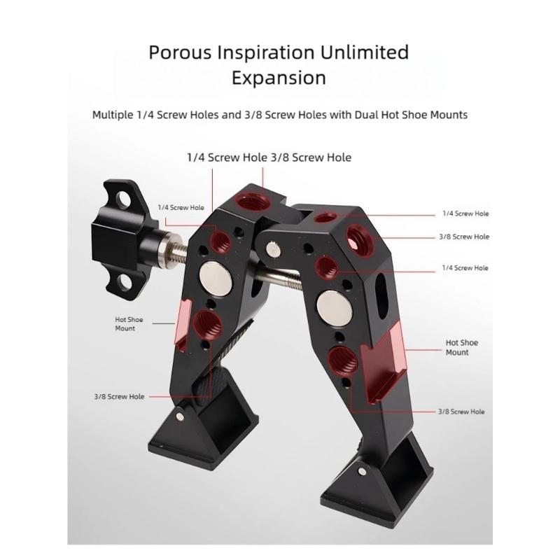 Aluminum Large Hot Shoe Clamp 1/4 3/8 Threads Camera Microphone Secure Mounting Anti Slip 180 Degree Rotating