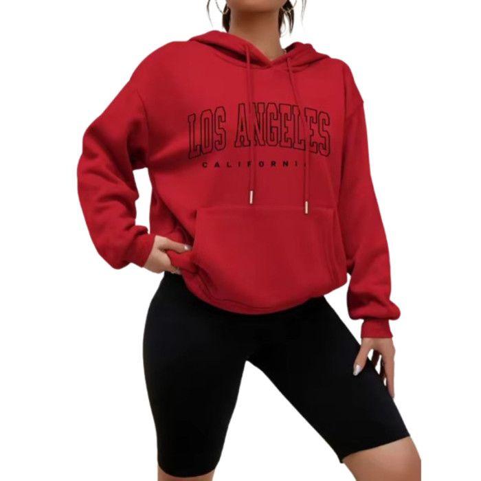 Sweat à Capuche Femme Rouge - Logo Los Angeles - - Rouge