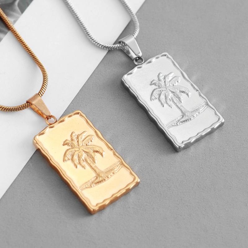Seaside Coconut Tree Pendant Snake Chain Necklace Cool and Versatile Neutral Style Jewelry