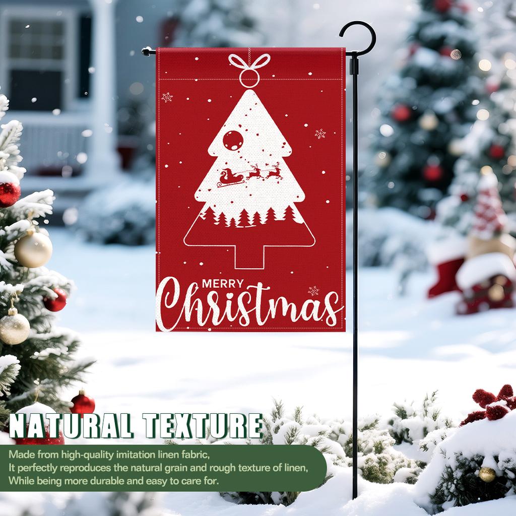 Red white Christmas treeGarden Flag 12x18 Inch Double Sided for Courtyard Outdoor Welcome Flag Decoration (Excluding flagpole)