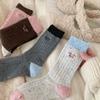 Korean Style Colorblock Thick Wool Blend Socks Women Warm Seamless Mid-Calf Crew Winter