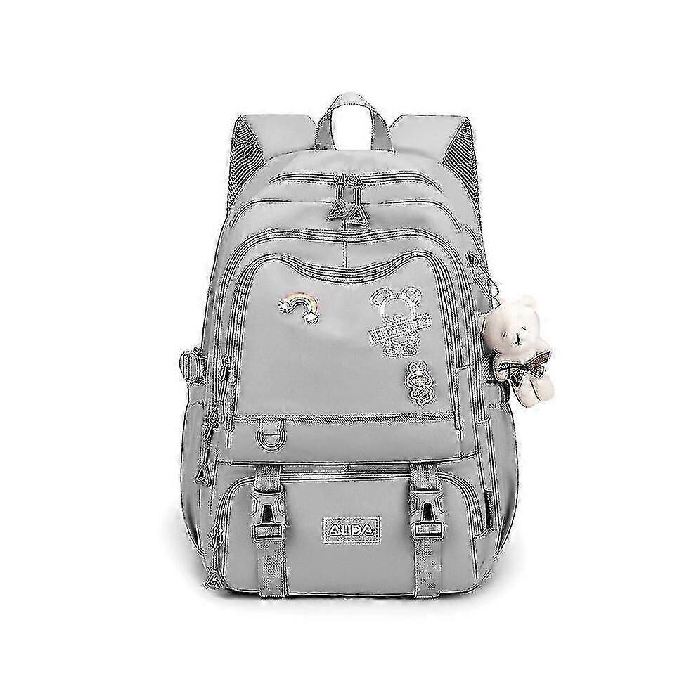 (Light Grey) Middle School Student Schoolbag Girl Large Capacity Student Backpack Schoolbag Tw