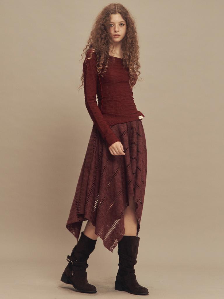 Cecese Bohemian Lace Cut Skirt Burgundy