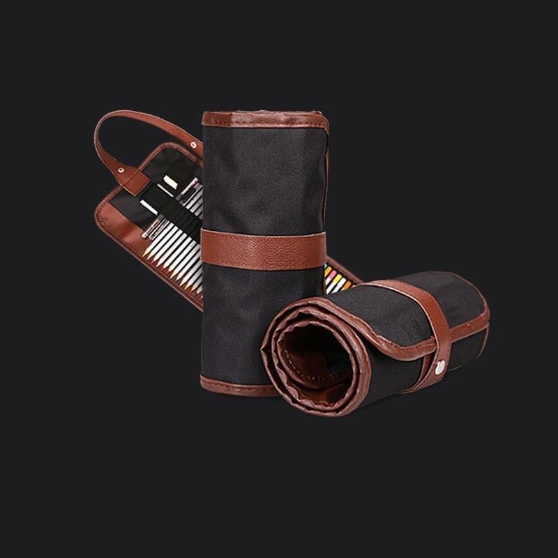 

Холщовый пенал-ролл на 36 отделений для карандашей для эскизов и цветных карандашей, принадлежности для художников и студентов, рисование, живопись, канцелярский органайзер, сумка для хранения чёрный