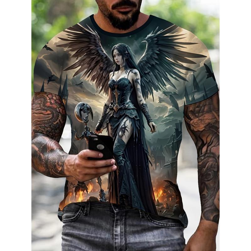 Men's Novelty Anime Graphic T-Shirt - 3D Digital Print Round Neck Casual Tee with Vibrant Tiger &