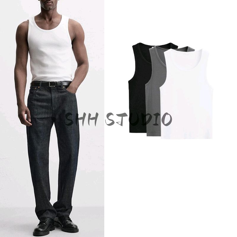 Spring New Men's Wear Stretch Sports Slim-Fitting Vest Sleeveless Inner Match Fitness Wait Lifting T-shirt 4087453