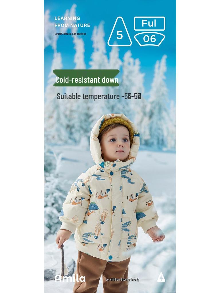 2025 Tongbei Kids' Winter Down Jacket: Cartoon Design, White Duck Down, Three-Proof, Warm, Hooded, Korean Style Outerwear