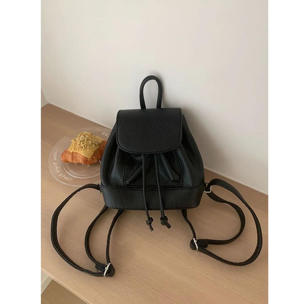 

Small Fashi Backpacks School Bags for college girls Pu Leather Women Shoulder Bag Cute Flap String Female Handbags Tote Purse чёрный
