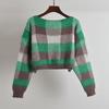 New Arrival Color-Contrast Check Crew Neck Pullover Sweater Knitwear Women's Clothing Autumn and Winter Loose Long-Sleeved Versatile Top Fashion