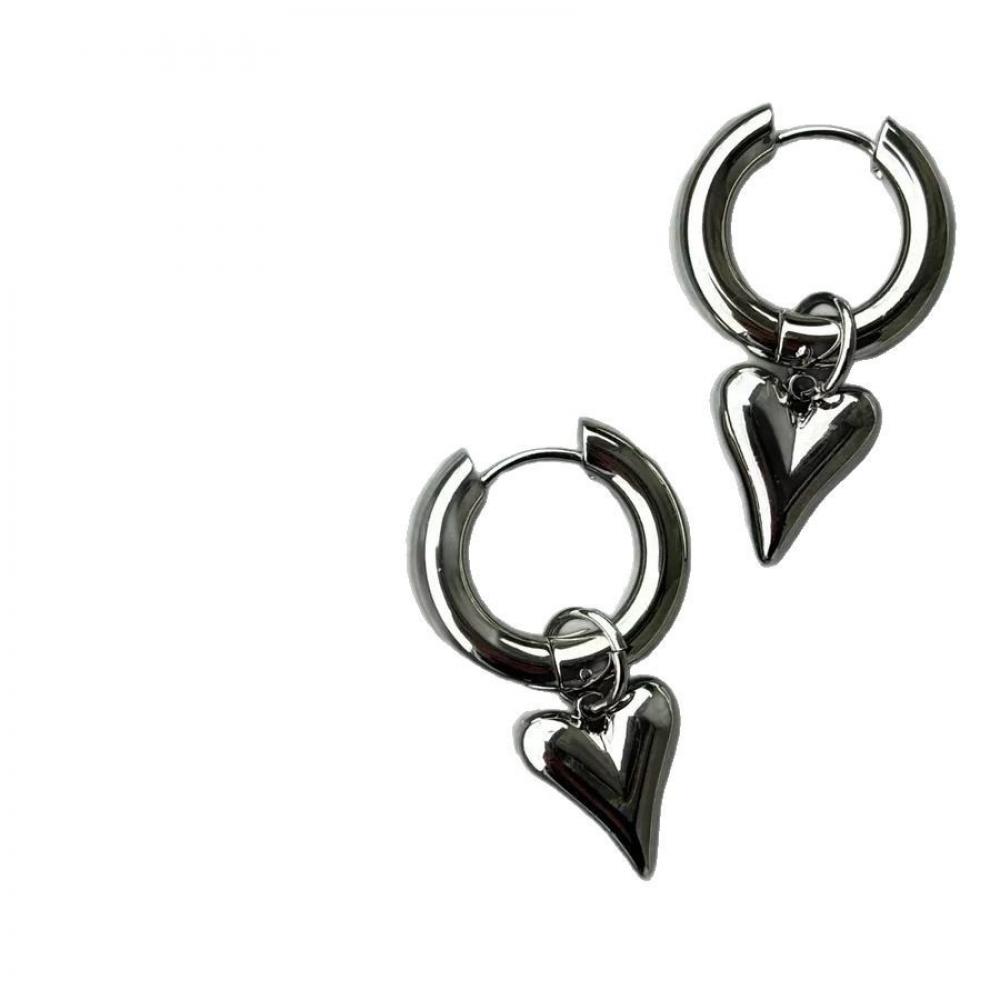 Punk Silver Color Peach Heart Pendant Earrings for Women Simple Fashion Geometric Circular Ear Buckle New Trendy Jewelry Gift