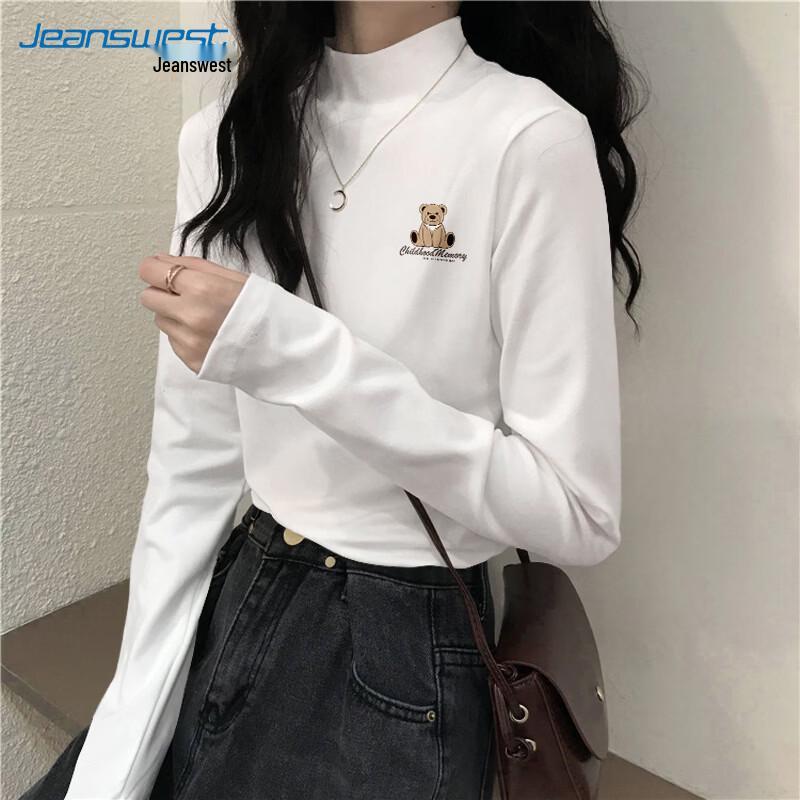 Jeanswest Women's Semi-High Neck Fleece-Lined Long Sleeve T-Shirt