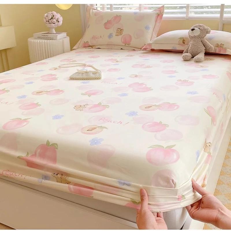 Single Double Queen King Cotton Printing Fitted Bed Sheets for Home Bed Dustproof Protective Case Bed Mattress Cover