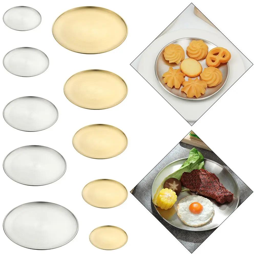 European Style Stainless Steel Dinner Plates Barbecue Serving Dishes Round Tray Western Steak Kitchen Restaurant Storage Tray