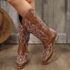 Autumn and winter large size thick heel middle heel embroidered sleeve western cowboy boots high leather boots women's boots