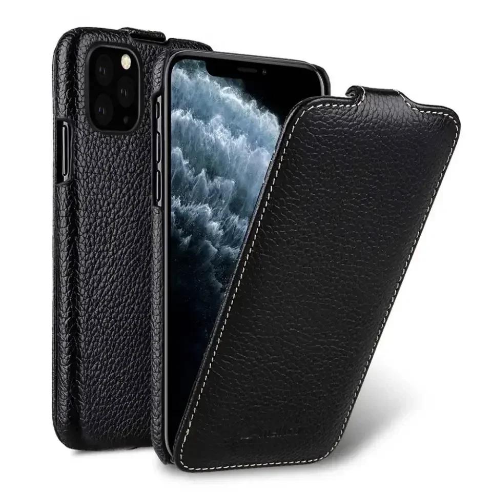 Melkco Genuine Leather Phone Case for iPhone 16 Pro Max 17 Air 17Pro16E 15 Plus 14 13 Mini 12 11 X XS Max XR Vertical Flip Cover