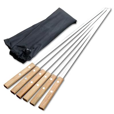 6 bucăți/set grătar carne sfoară frigărui bucăți de carne din oțel inoxidabil natural fag mâner friptură baton pentru grătar picnic în aer liber