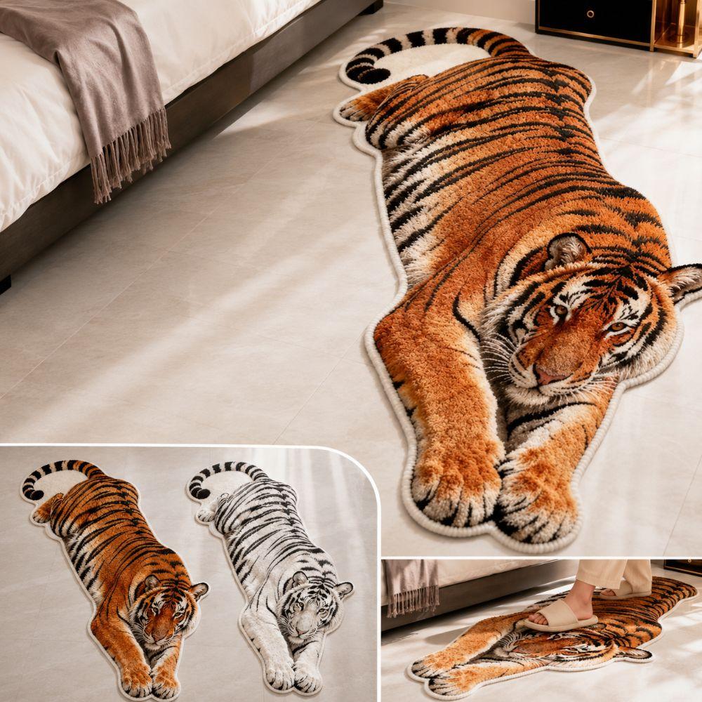 2D Flat Tiger Bedroom Carpet Non-slip Doormat Unique Bedside Rug  Home Decor