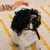 Funny Dog Hairpiece Pet Wig, Cute Bob Cut Cat Afro Curly Wig with Adjustable Cosplay Elastic Band, Breathable for Dogs, Cats Halloween Party Headwear