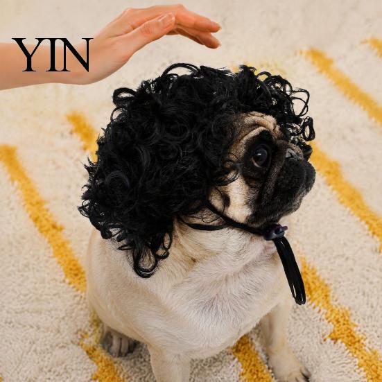 Funny Dog Hairpiece Pet Wig, Cute Bob Cut Cat Afro Curly Wig with Adjustable Cosplay Elastic Band, Breathable for Dogs, Cats Halloween Party Headwear