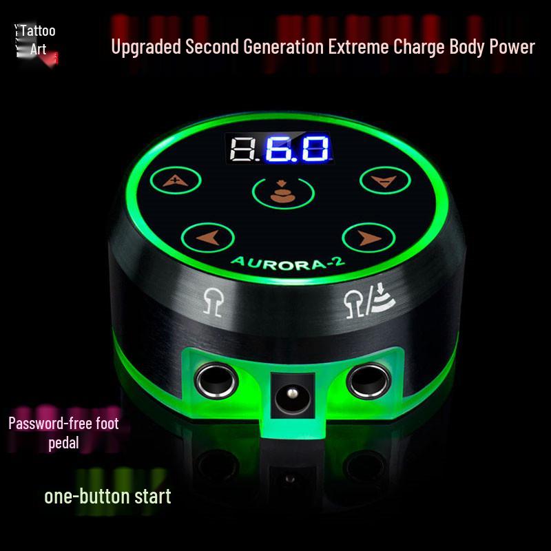 Second-Generation Aurora High-Power Tattoo Power Supply with Touch LCD and Foot Pedal