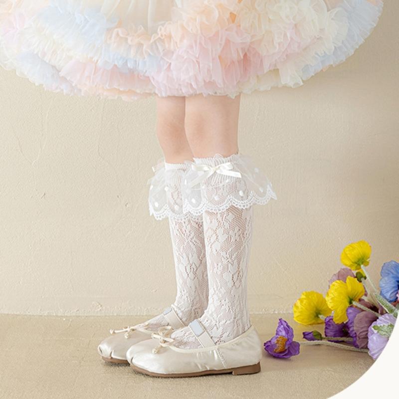 Breathable Ballet Socks for 3-13 Years Girls Feature Lovely Bowknot Design, Lovely Kids Middle Tube Socks Stackable