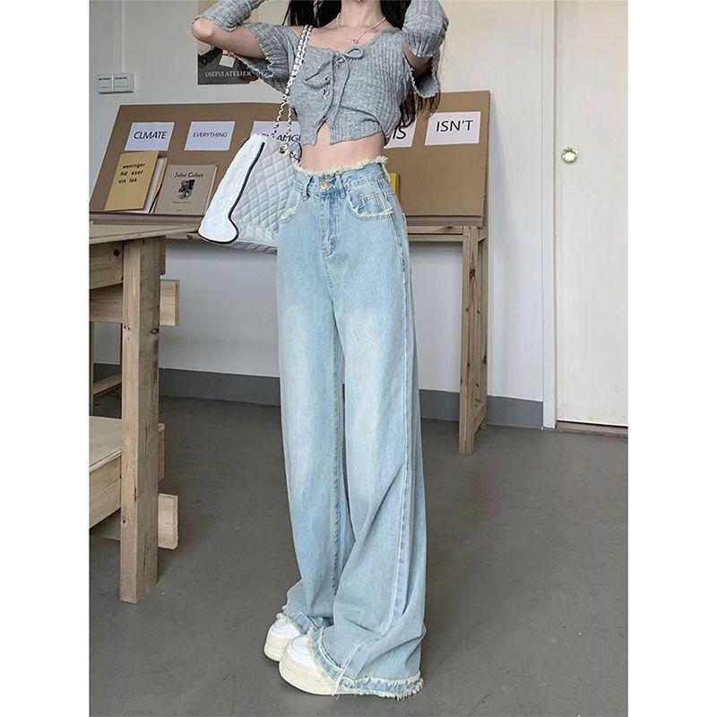 Women's High-Waist Wide-Leg Straight Jeans - 2023 Trendy Loose Fit for Spring & Autumn