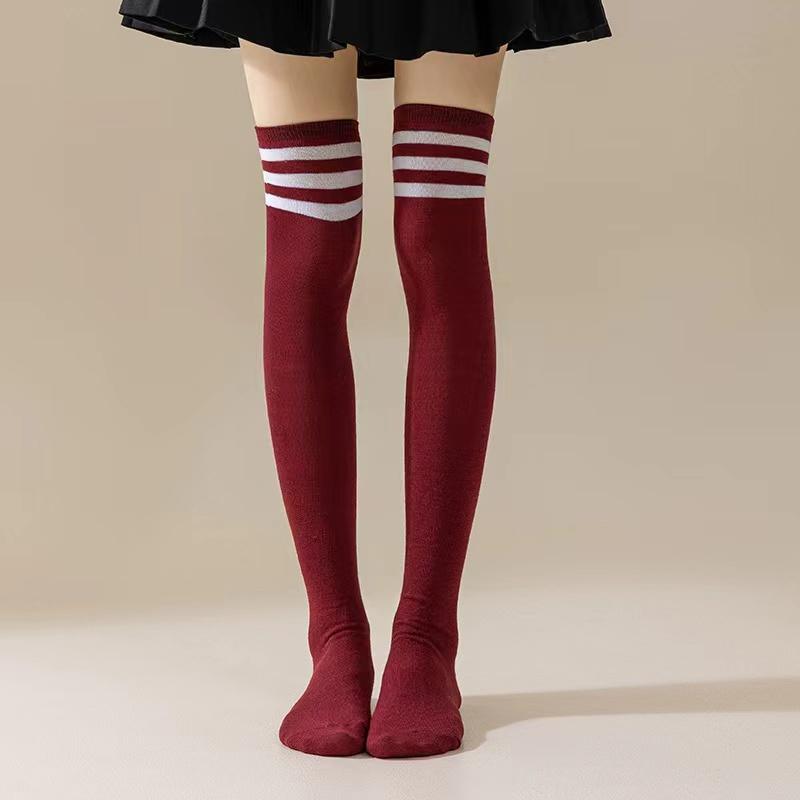 New 1Pair Sexy Long Socks Solid Color Striped Women Over Knee Thigh High Over The Knee Stockings Ladies Girls Warm Knee Socks