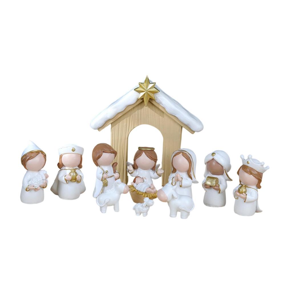 12Pcs Cartoon Holy Family Nativity Scene Set Holiday Decor Resin Craft