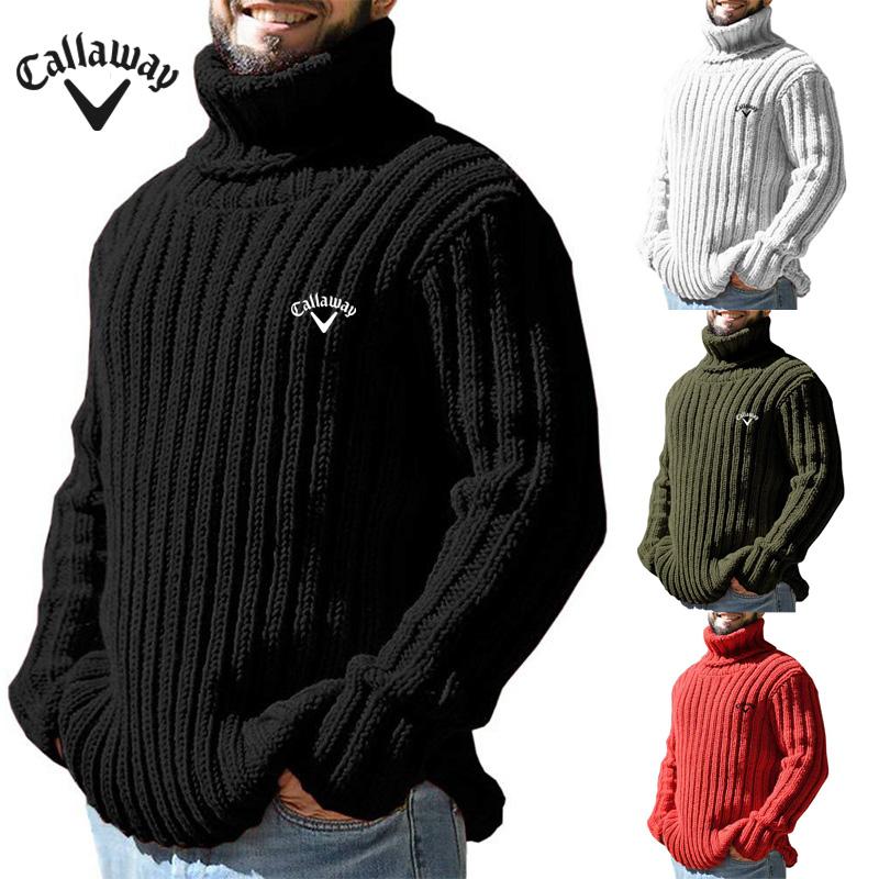 

Callaway Embroidered High Neck Sweater for Men Solid Color Slim Fit Knitted Top Autumn and Winter New Style Sweater Fashionable Men s Clothing M