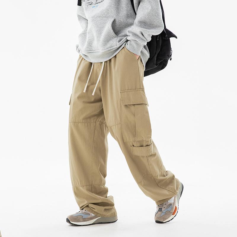 Trendy Men's Wide-leg Cargo Pants, Elastic Drawstring Waist Multi-pocket Pants, Streetwear Pants for Daily Wear & Casual Outings