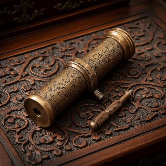 Brass Kaleidoscope 13.97 Cm Engraved Floral Design, Steampunk Brass Decor, Nautical Optical Collectible, Unique Retro Art Gift