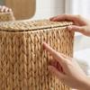Woven Water Hyacinth Storage Basket with Lid Bathroom Toilet Paper Holder and Miscellaneous Organizer for Home and Hotel Use