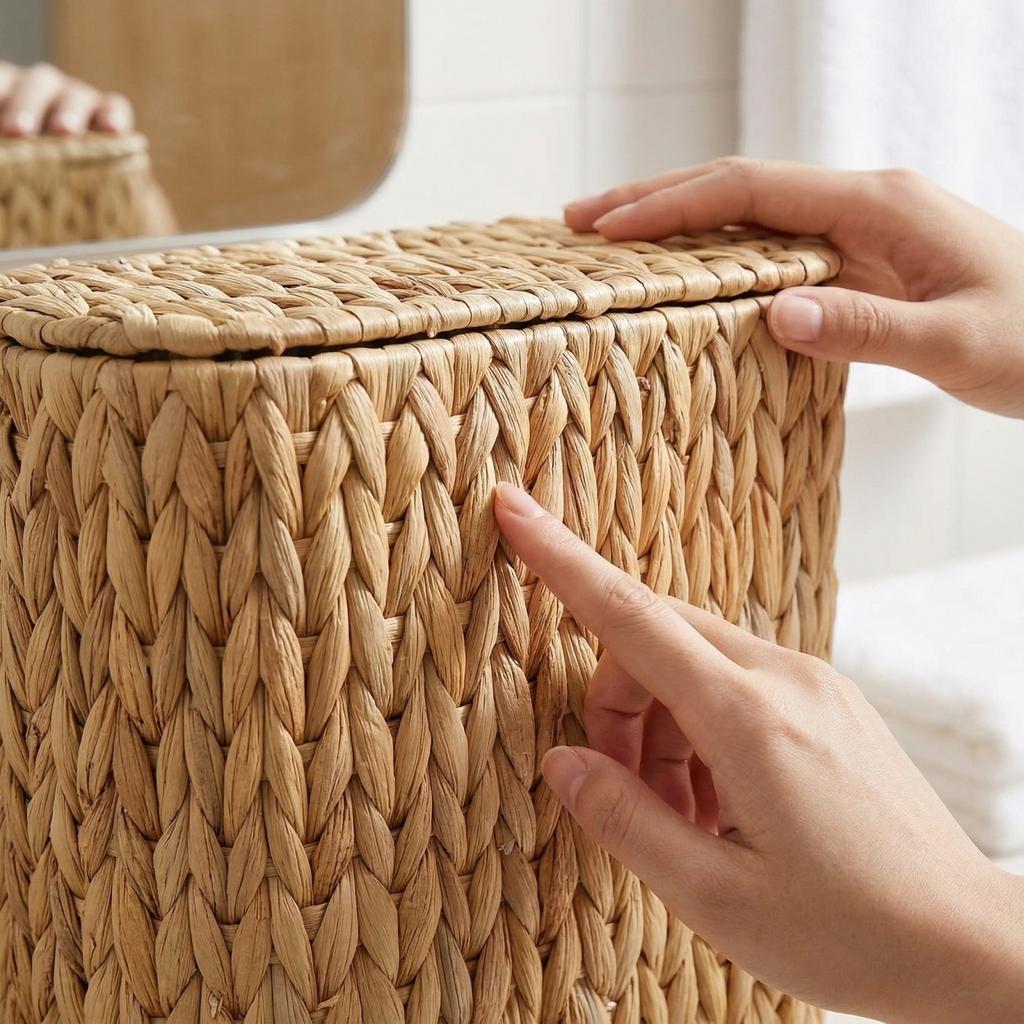 Woven Water Hyacinth Storage Basket with Lid Bathroom Toilet Paper Holder and Miscellaneous Organizer for Home and Hotel Use